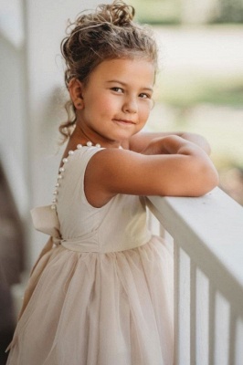 Jewel Neck Ivory Flower Girl Dress Sleeveless Formal Kids Dress for Party