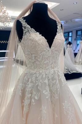 Elegant Lace A-line Wedding Dress Tulle Appliques Bridal Dress_3