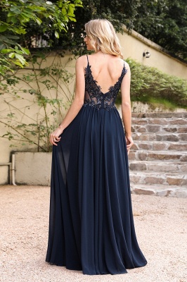 Stunning Spaghetti Straps Tulle Lace Simple Evening Dress Sleeveless A-line Appliques Formal Dress Floor Length_5