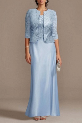 Beautiful 2 Piece Mother of the Bride Dresses Long Blue Bridesmaid Dress with Jacket_1