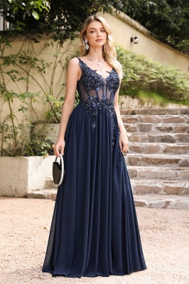 Stunning Spaghetti Straps Tulle Lace Simple Evening Dress Sleeveless A-line Appliques Formal Dress Floor Length_7