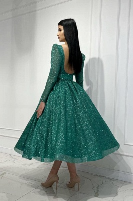 Shiny Sequins Long Sleeves A-line Formal Dress Ankle Length Special Occasion Dress_3