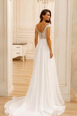 White Off Shoulder Lace Wedding Dress Aline Chiffon Floor Length Dress_2