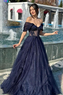 Off-the-Shoulder Glitter Aline Evening Dresses Sweetheart Floor Length Party Gown_1