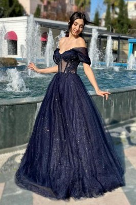 Off-the-Shoulder Glitter Aline Evening Dresses Sweetheart Floor Length Party Gown_2