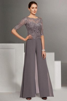 Half Sleeves Chiffon Mother of the Bride Pant Suits | Elegant 2 Piece Mother of the Bride Dresses with Lace Appliques_2