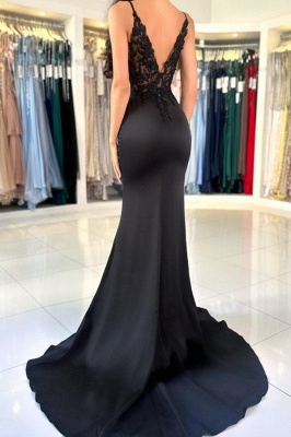 Black Sleeveless Trumpet Evening Dress Glitter Front Slit Prom Dress with Beadings_6