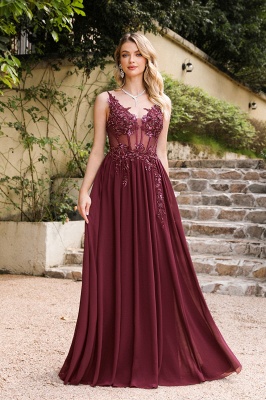 Stunning Spaghetti Straps Tulle Lace Simple Evening Dress Sleeveless A-line Appliques Formal Dress Floor Length_2