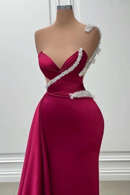 Charming Burgundy Trumpet Evening Dress Ruched Glitter Satin Bodycon Prom Dress_2