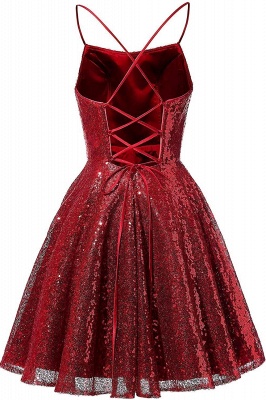 Sparkly Sequins Short Homecoming Dresses Spaghetti Straps Burgundy Party Dress_4