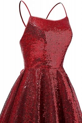 Sparkly Sequins Short Homecoming Dresses Spaghetti Straps Burgundy Party Dress_5