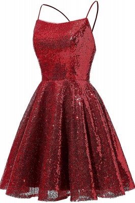 Sparkly Sequins Short Homecoming Dresses Spaghetti Straps Burgundy Party Dress_3