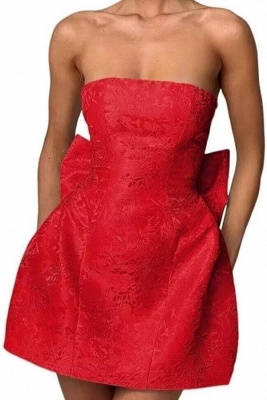 Charming Strapless Satin Jacquard  Short Homecoming Dress with Bow_4