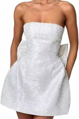 Charming Strapless Satin Jacquard  Short Homecoming Dress with Bow_1