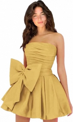 Simple Strapless Ruffle Satin Short Homecoming Dress with Bow_34