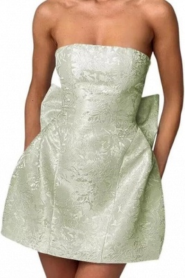 Charming Strapless Satin Jacquard  Short Homecoming Dress with Bow_8