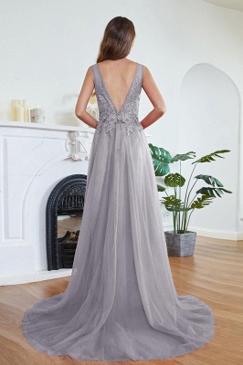 Stylish Scoop Neck Tulle Aline Evening Dress Floral Lace Long Bridesmaid Dresses Sleeveless_26