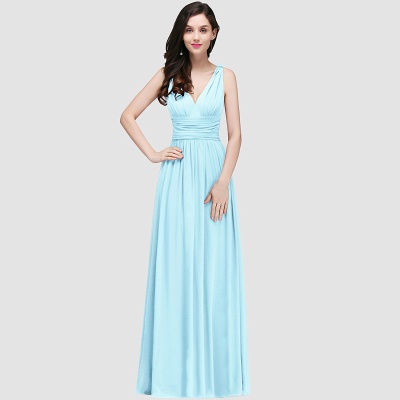 Modest Aline Formal Dress Sleeveless V-Neck Tuffle Chiffon Floor Length Party Dress_22