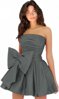 Simple Strapless Ruffle Satin Short Homecoming Dress with Bow_40