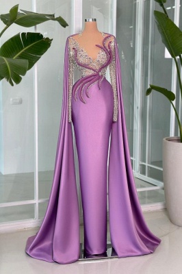 Stunning Glitter Pearls Long Evening Dress Mermaid Long Sleeves with Cape