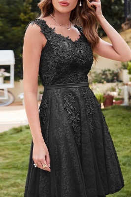 Elegant Round Neck Sleeveless Short Homecoming Dress Tulle Lace Appliques Mini Party Dress_22