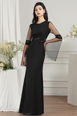 Puff Sleeves Black Mermaid Evening Dresses Tulle Long Special Occasion Dress_8