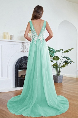 Stylish Scoop Neck Tulle Aline Evening Dress Floral Lace Long Bridesmaid Dresses Sleeveless_21