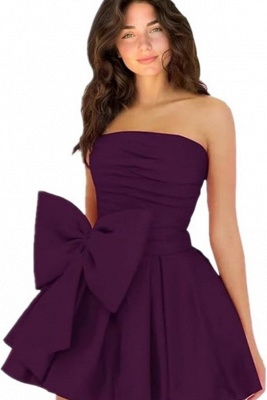 Simple Strapless Ruffle Satin Short Homecoming Dress with Bow_22