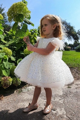 Sparkly Sequins Flower Girl Dress Cap Sleeves Ball Gown Birthday Party Dress with Bow