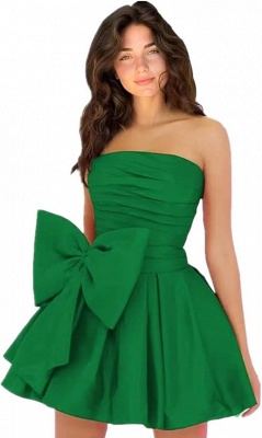 Simple Strapless Ruffle Satin Short Homecoming Dress with Bow_19