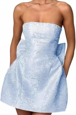 Charming Strapless Satin Jacquard  Short Homecoming Dress with Bow_6