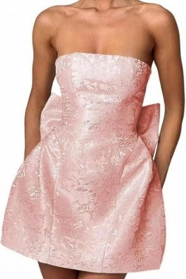 Charming Strapless Satin Jacquard  Short Homecoming Dress with Bow_2