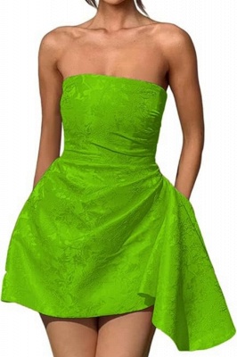 Strapless Ruched Satin Short Party Dress Sleeveless Knee Length Jacquard Homecoming Dress with Pocket_21