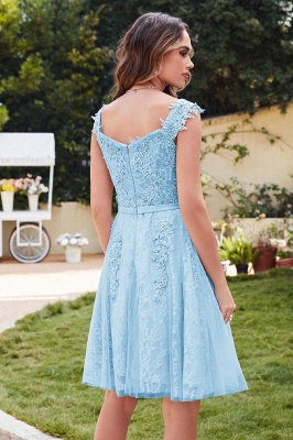 Elegant Round Neck Sleeveless Short Homecoming Dress Tulle Lace Appliques Mini Party Dress_19