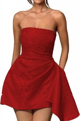 Strapless Ruched Satin Short Party Dress Sleeveless Knee Length Jacquard Homecoming Dress with Pocket_4