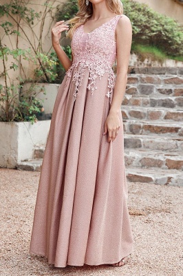 Beautiful  Aline Evening Dresses V-neck Floral Lace Bridesmaid Dress Sleeveless_8