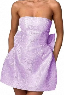 Charming Strapless Satin Jacquard  Short Homecoming Dress with Bow_5