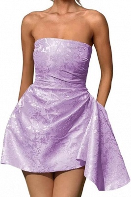 Strapless Ruched Satin Short Party Dress Sleeveless Knee Length Jacquard Homecoming Dress with Pocket_9