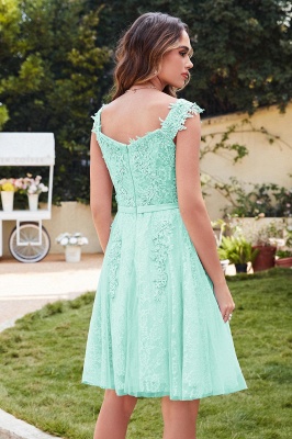 Elegant Round Neck Sleeveless Short Homecoming Dress Tulle Lace Appliques Mini Party Dress_12