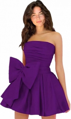 Simple Strapless Ruffle Satin Short Homecoming Dress with Bow_21