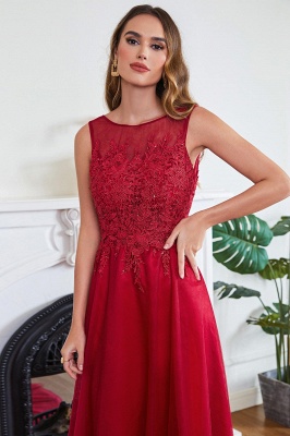 Stylish Scoop Neck Tulle Aline Evening Dress Floral Lace Long Bridesmaid Dresses Sleeveless_14