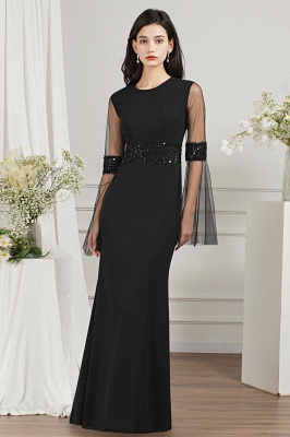 Puff Sleeves Black Mermaid Evening Dresses Tulle Long Special Occasion Dress_7