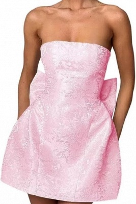 Charming Strapless Satin Jacquard  Short Homecoming Dress with Bow_3