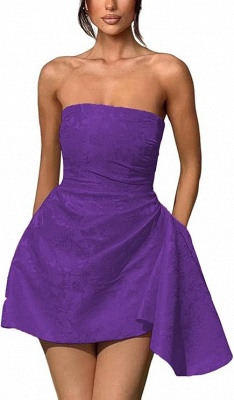 Strapless Ruched Satin Short Party Dress Sleeveless Knee Length Jacquard Homecoming Dress with Pocket_22