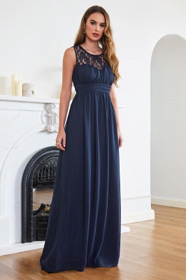 Elegant Ruched Chiffon Bridesmaid Dress Sleeveless Floral Lace Floor Length Dress for Casual Wear