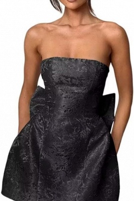 Charming Strapless Satin Jacquard  Short Homecoming Dress with Bow_7