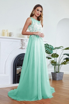 Stylish Scoop Neck Tulle Aline Evening Dress Floral Lace Long Bridesmaid Dresses Sleeveless_20