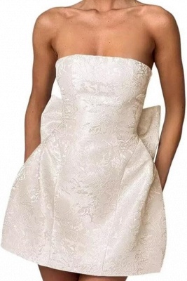 Charming Strapless Satin Jacquard  Short Homecoming Dress with Bow_16