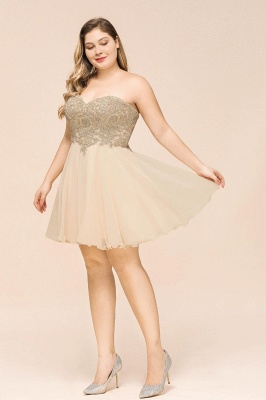 Cute Sweetheart Ruched Chiffon Mini Dress Gold Appliques Aline Short Homecoming Dress_3