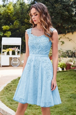 Elegant Round Neck Sleeveless Short Homecoming Dress Tulle Lace Appliques Mini Party Dress_18